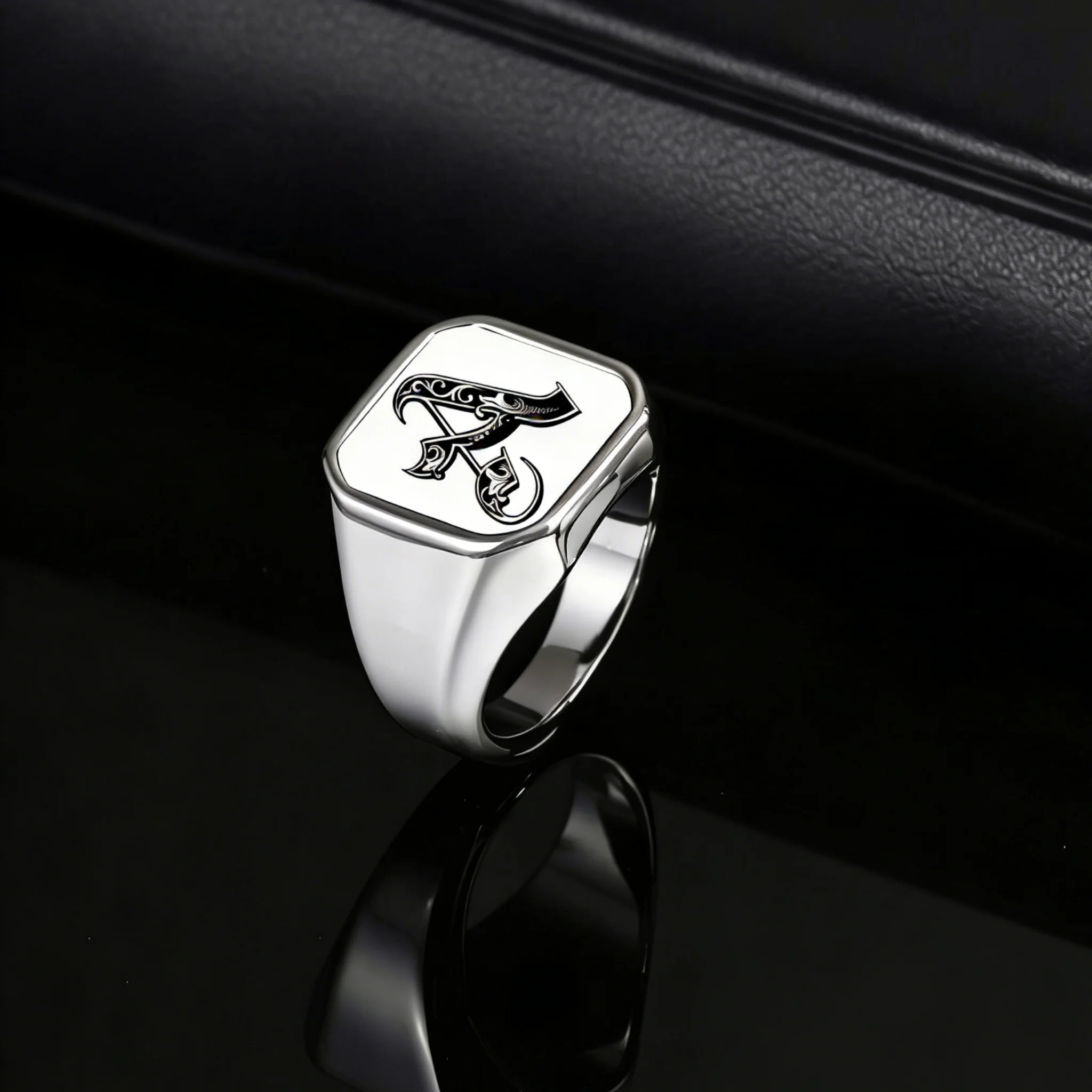 

Engrave Custom A-Z Initial Picture Rings for Men, Stainless Steel Male Signet Ring Jewelry Ring, High Polished Finger Jewelry