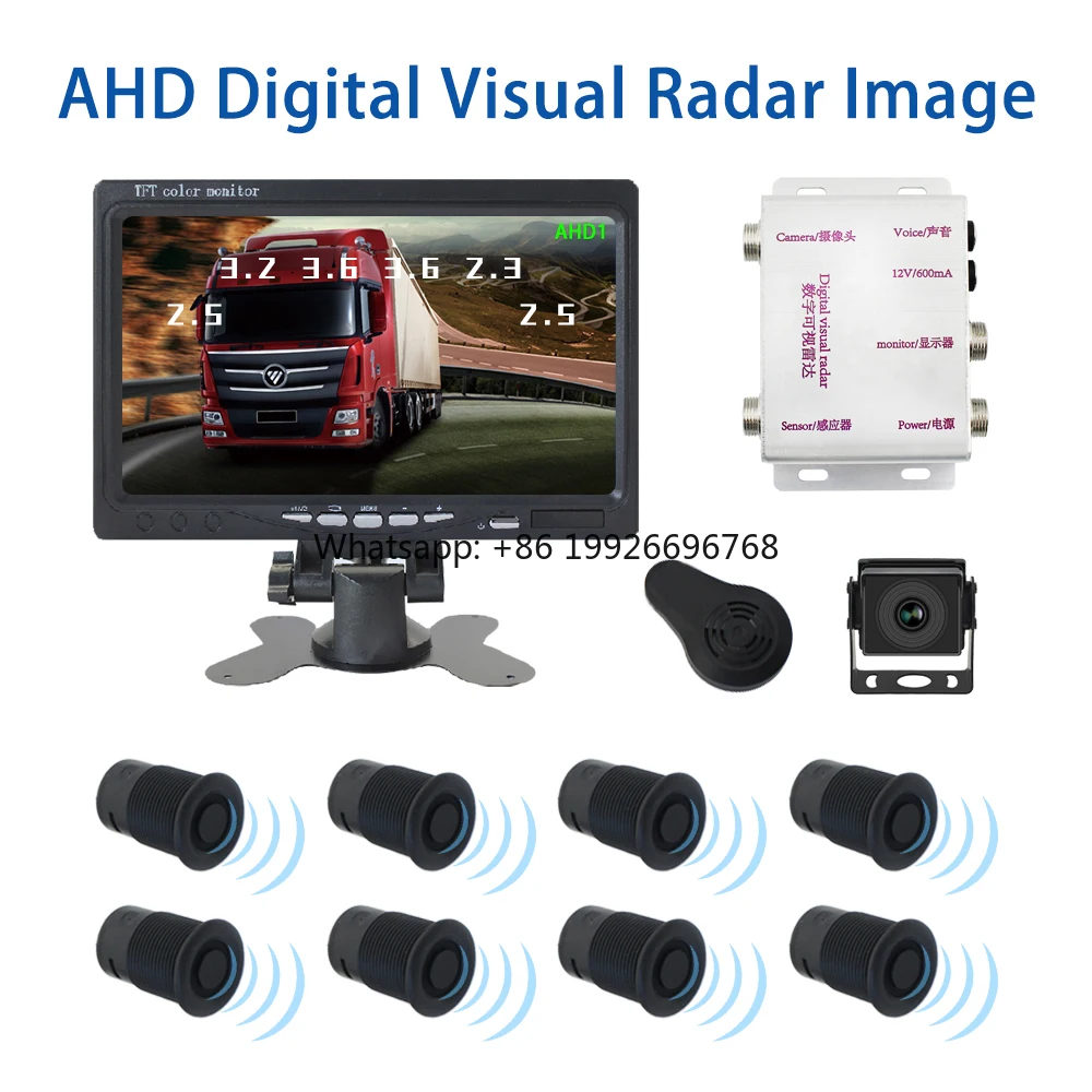 

7 Inch TFT Car Monitor with Heavy Duty 8 Sensors 12V 36V Reverse Camera for Parking Forklift School Bus Truck Bus Parking Sensor
