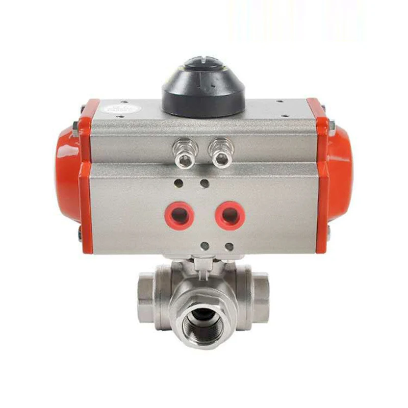 DN08 304 Stainless Steel Pneumatic Ball Valve Three-way T/L AT Pneumatic Actuator Female Thread Ball Valves