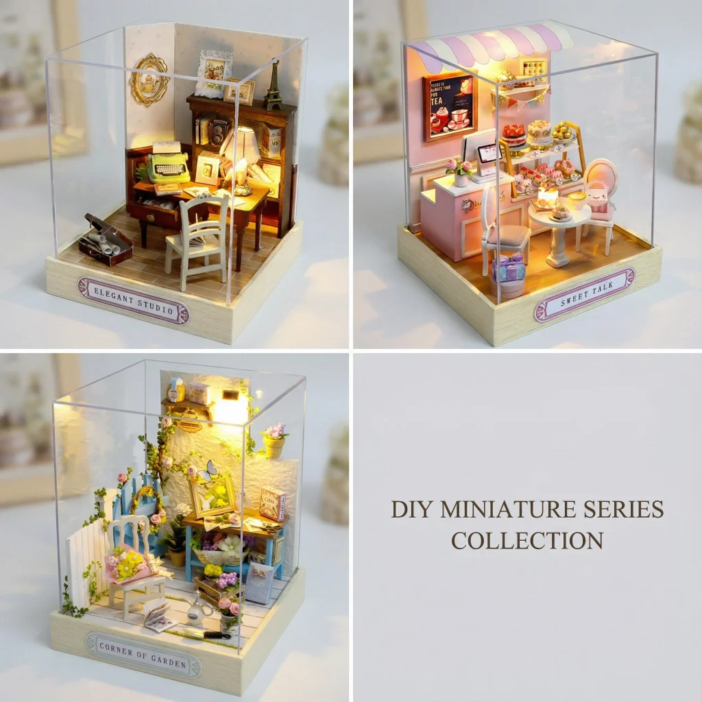 OUZEY 3D Drewniany Model Domku DIY "Przytulny Narożnik" - Kreatywny Miniaturowy Zestaw do Składania dla Dorosłych i Nastolatków, Dekoracja Domu, Prezent