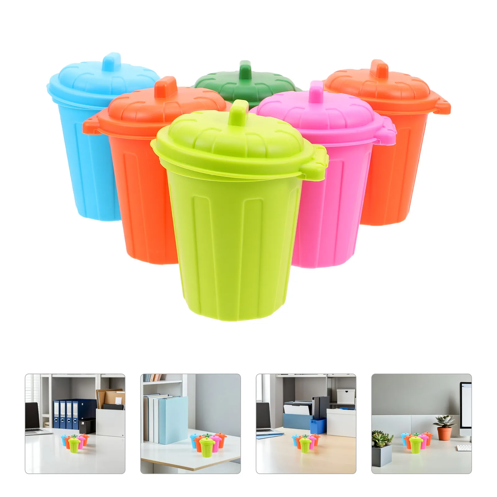 

6Pcs Mini Desk Trash Can Desktop Trash Bin Lid Compact Portable Design Pen Holder Office Home School Mini Trashcan with Lid