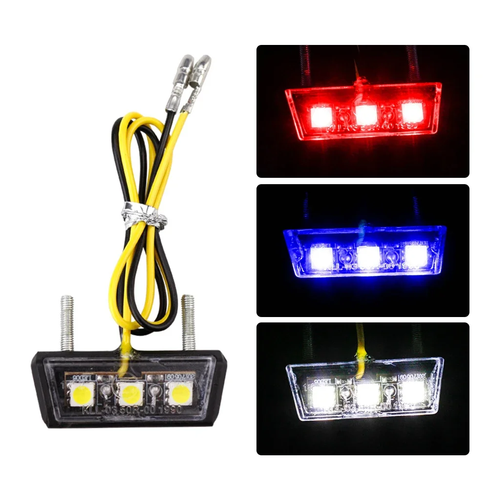 12V Mini Motorcycle LED License Plate Light Motorbike LED Rear Tail Number Lamp Universal Moto Plastic White Light Indicators