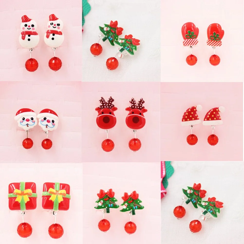 

14Pairs Christmas Earrings Creative Ear Clips Bright Color Adorable Design for Birthday Gift Ear
