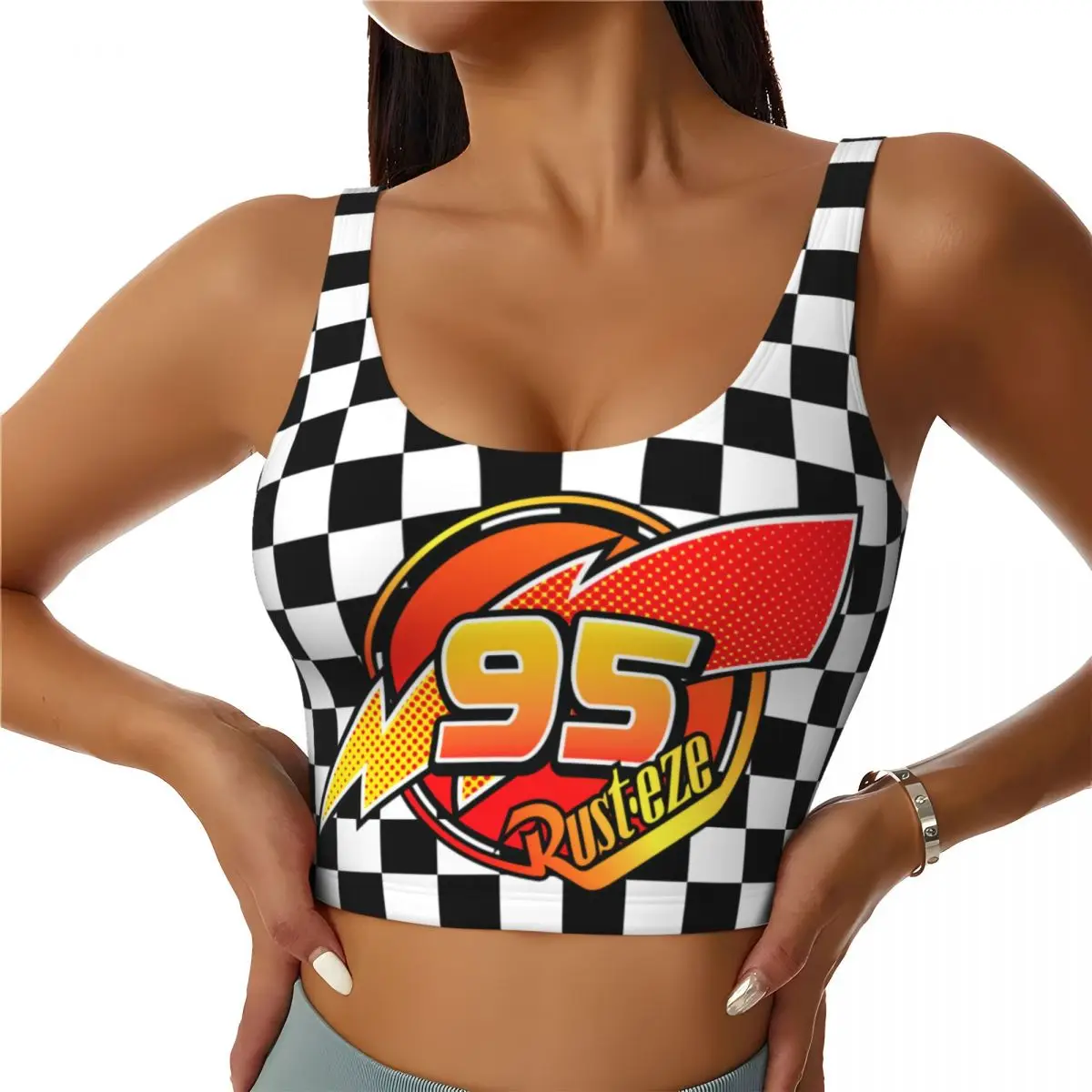 Custom Number 95 KaChow High Impact Sports Bras Women Lightning McQueen Seamless Workout Yoga Crop Tank Tops