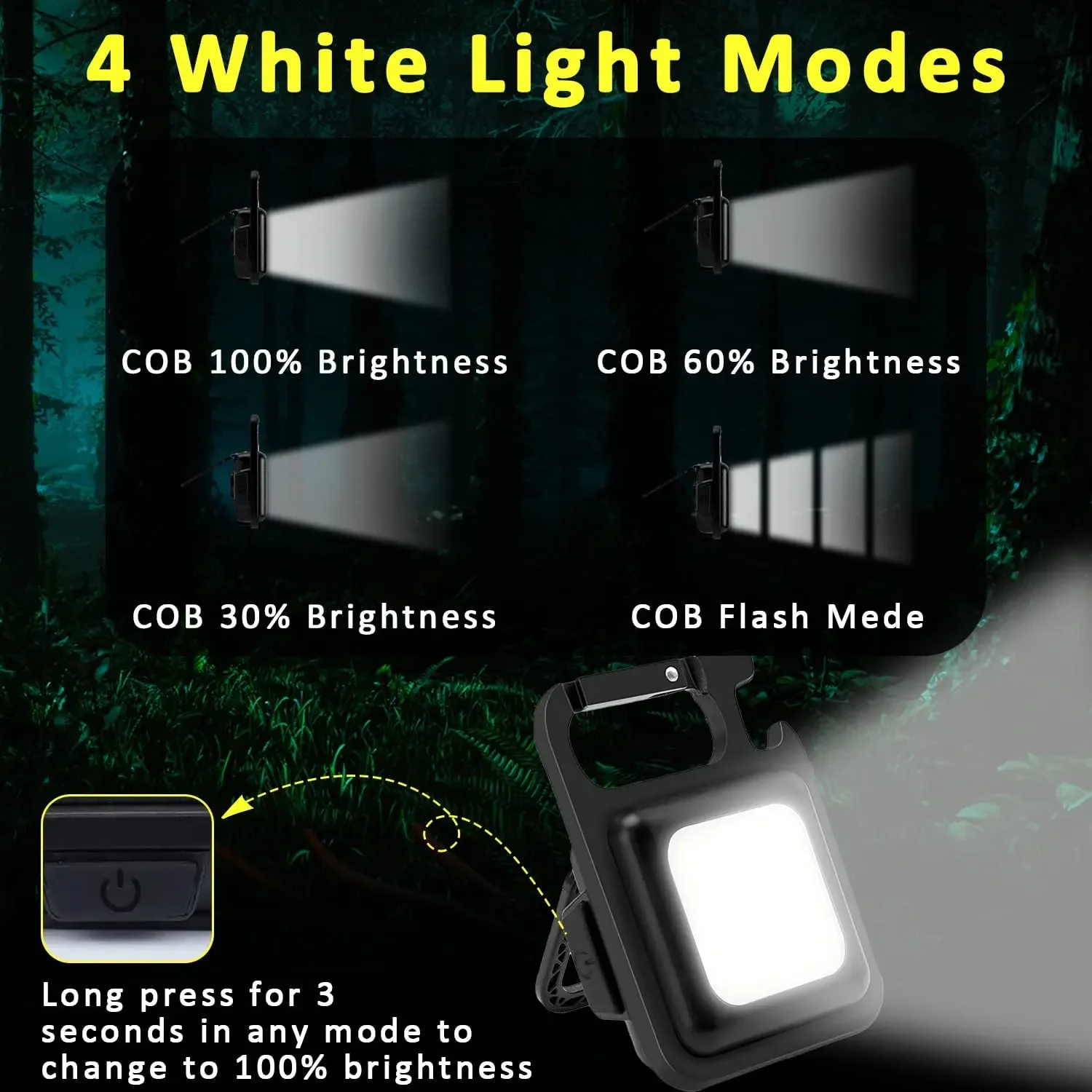 Multi-functional COB LED Work Light Mini Flashlight Pocket Emergency Lights USB Rechargeable KeyChain Light Torch Warning Light