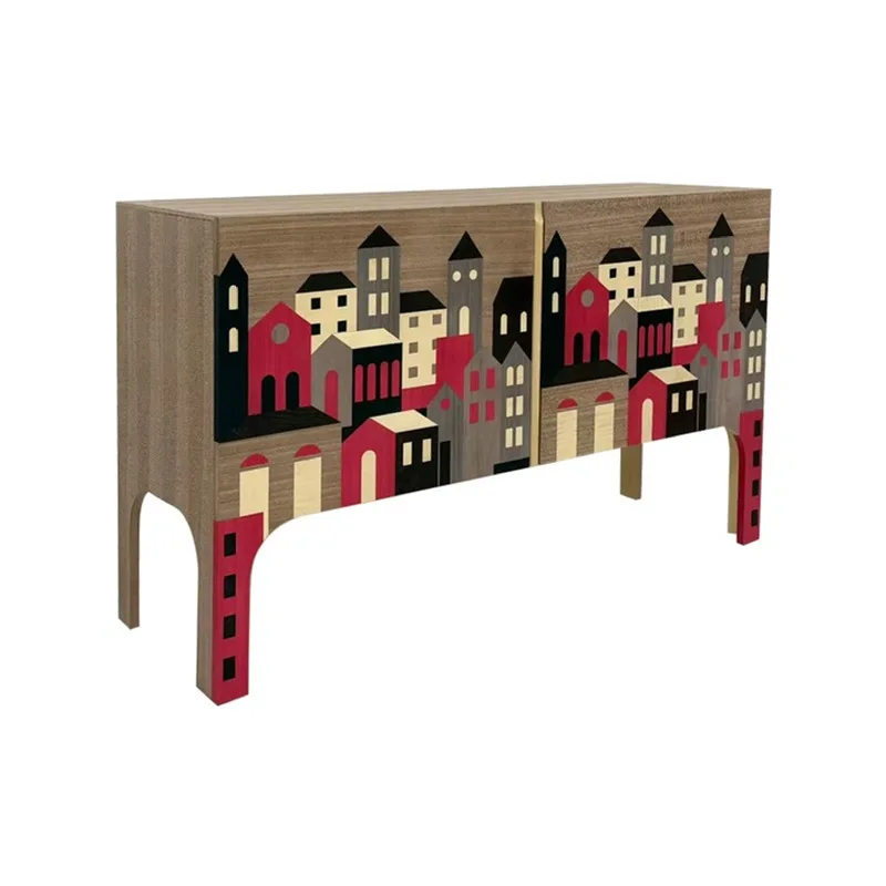 porch color matching side cabinet, living room integrated storage art retro storage decorative cabinet against the wall