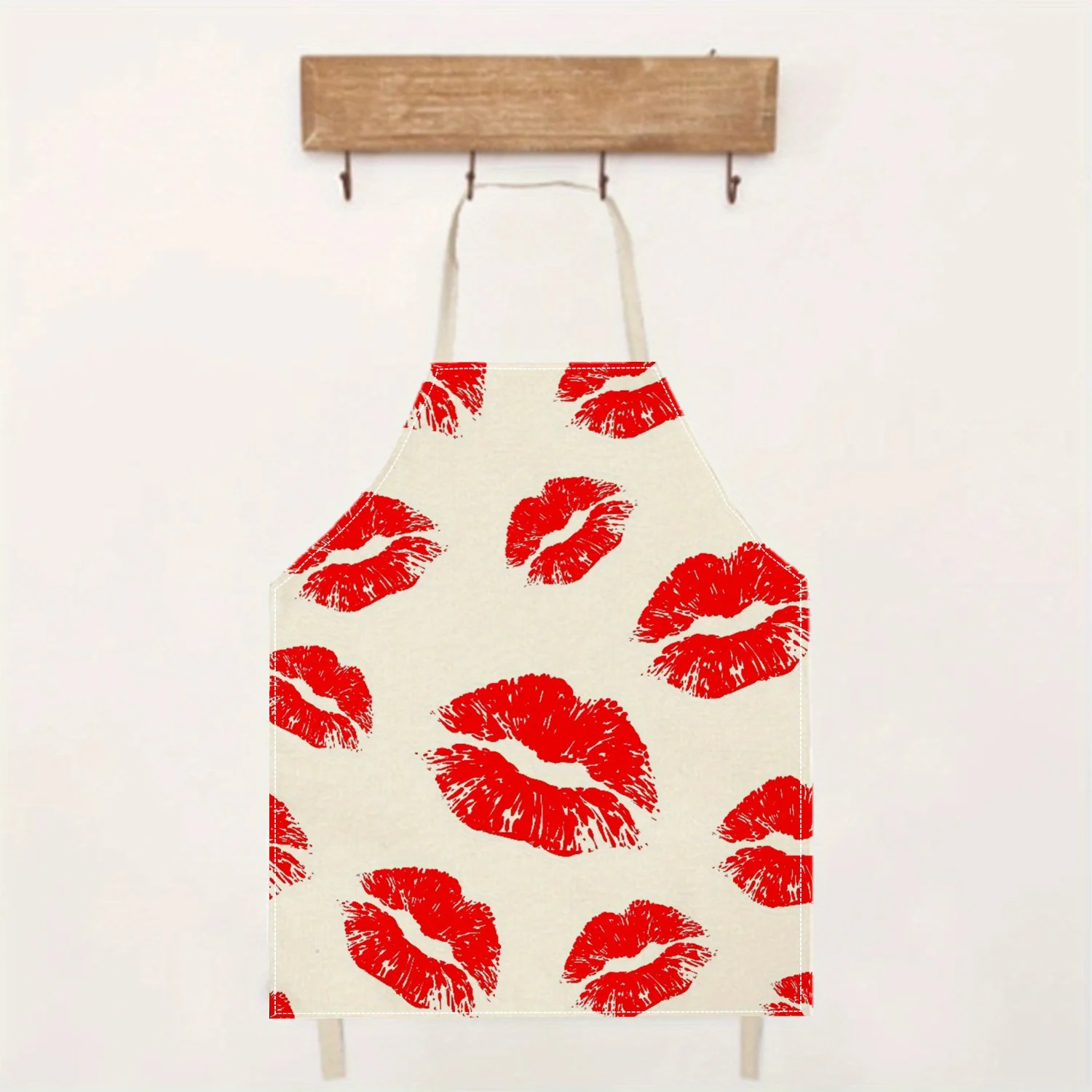 1pc Red Lipstick Kiss Print Apron Linen Cotton Kitchen Cooking Baking Gift for Women Girls Sexy Lip Mark Chef Bib for Home Party