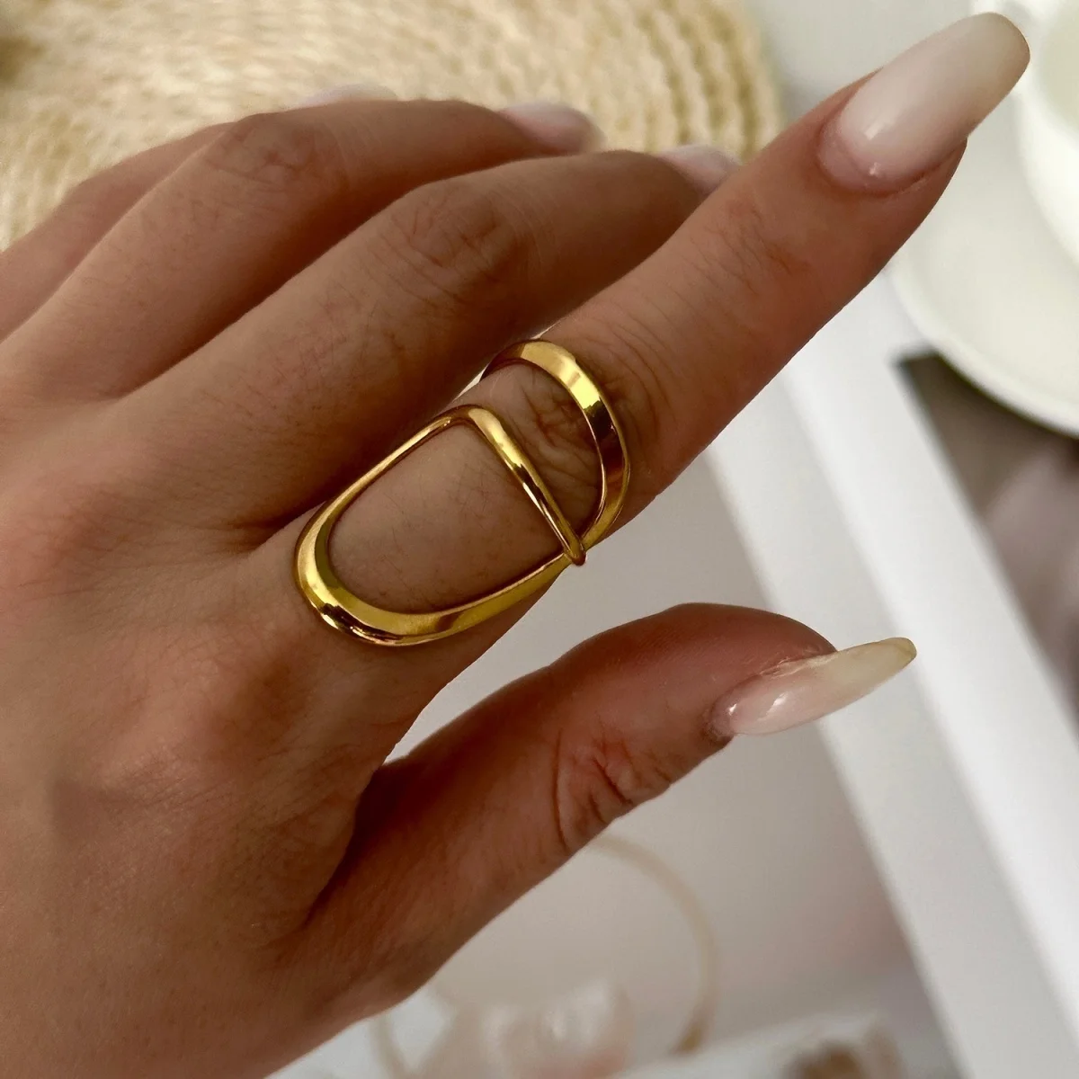 Punk-Ringe aus gehämmertem Edelstahl mit hohlem S-förmigem Blütenblatt- und Spiral-Design für Damen und Herren, trendiger geometrischer stapelbarer Fingerring-Schmuck – Detail 8