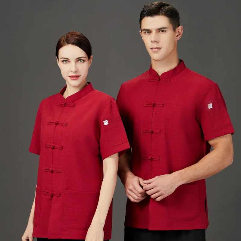 Chef Overalls Men'S Short Sleeve Hotel Restaurant Canteen Breathable Sweat Absorbing Fashion Western Food Back Chef Uniform