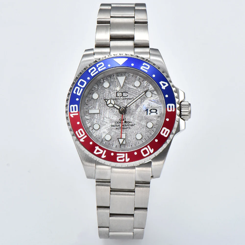 40.5 مللي متر الغوص التلقائي الفضة يمكن تخصيص شعار الرجال الساعات NH34 حركة السيراميك الحافة مقاوم للماء ساعة اليد الياقوت