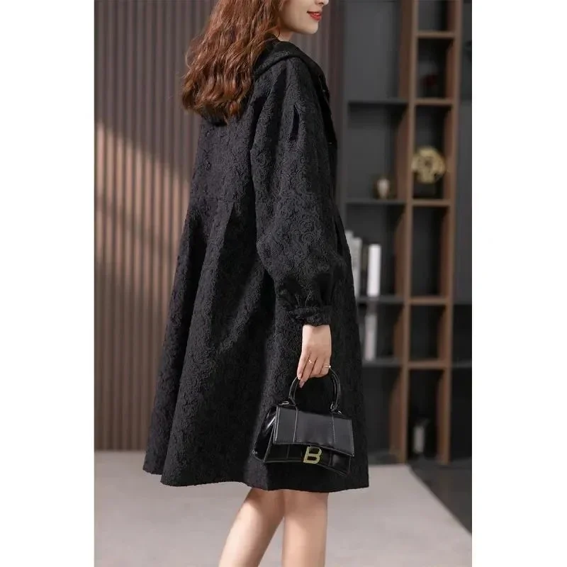 High Quality Trench Coat Women Mid Length 2024 Spring Autumn New Korean Version Long Sleeved Waistband Slim Jacquard Outerwear