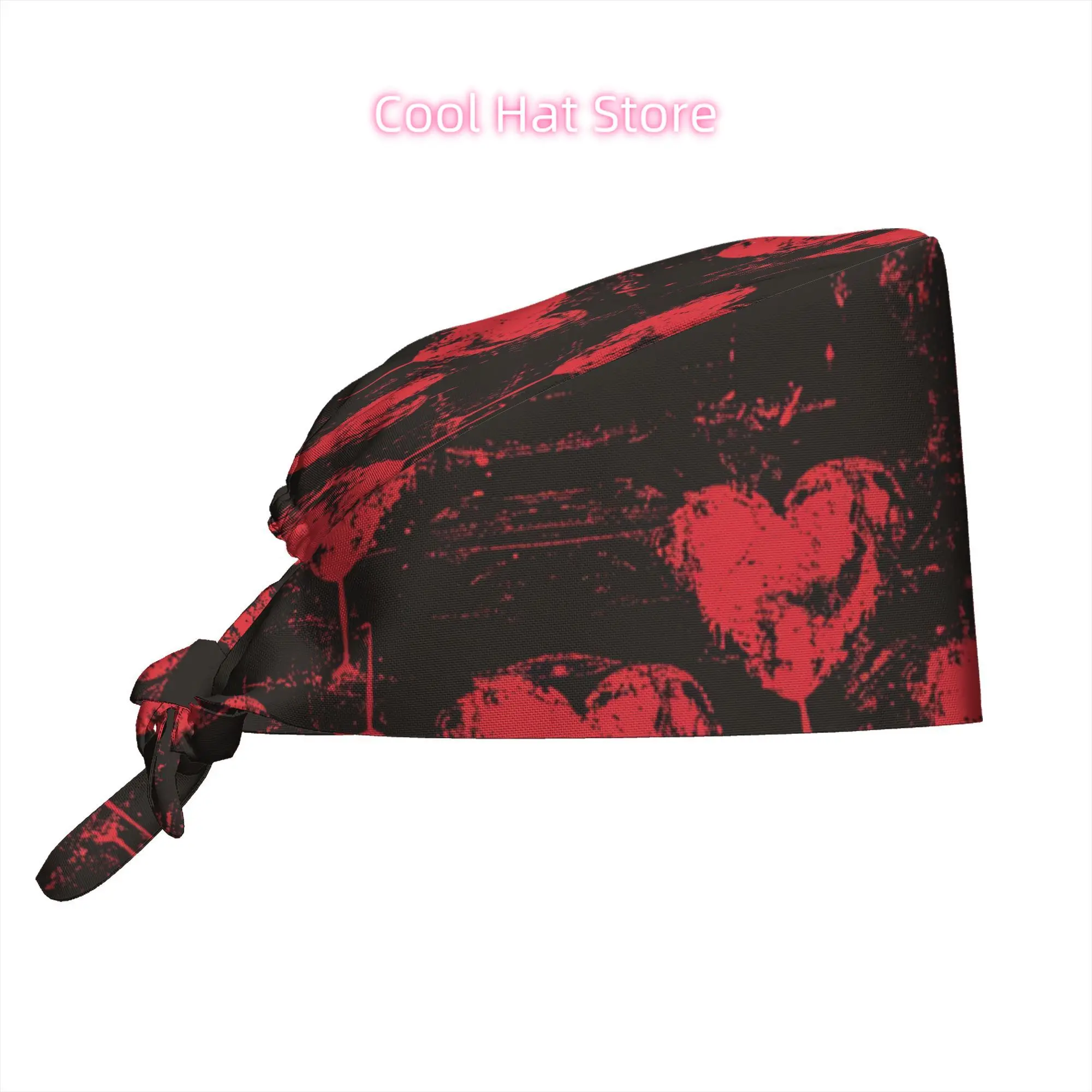 1pc Adjustable Elastic Tie-Back Scrub Cap Irregular red heart-shaped pattern - Unisex -Grade Style Working Hat, One Size Fits