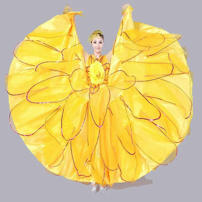 Damski strój do flamenco hiszpańskiego z długim rękawem, obrót 360 stopni, sukienka do tańca corrido, długa szata, czerwone sukienki flamenco dla dziewczynek