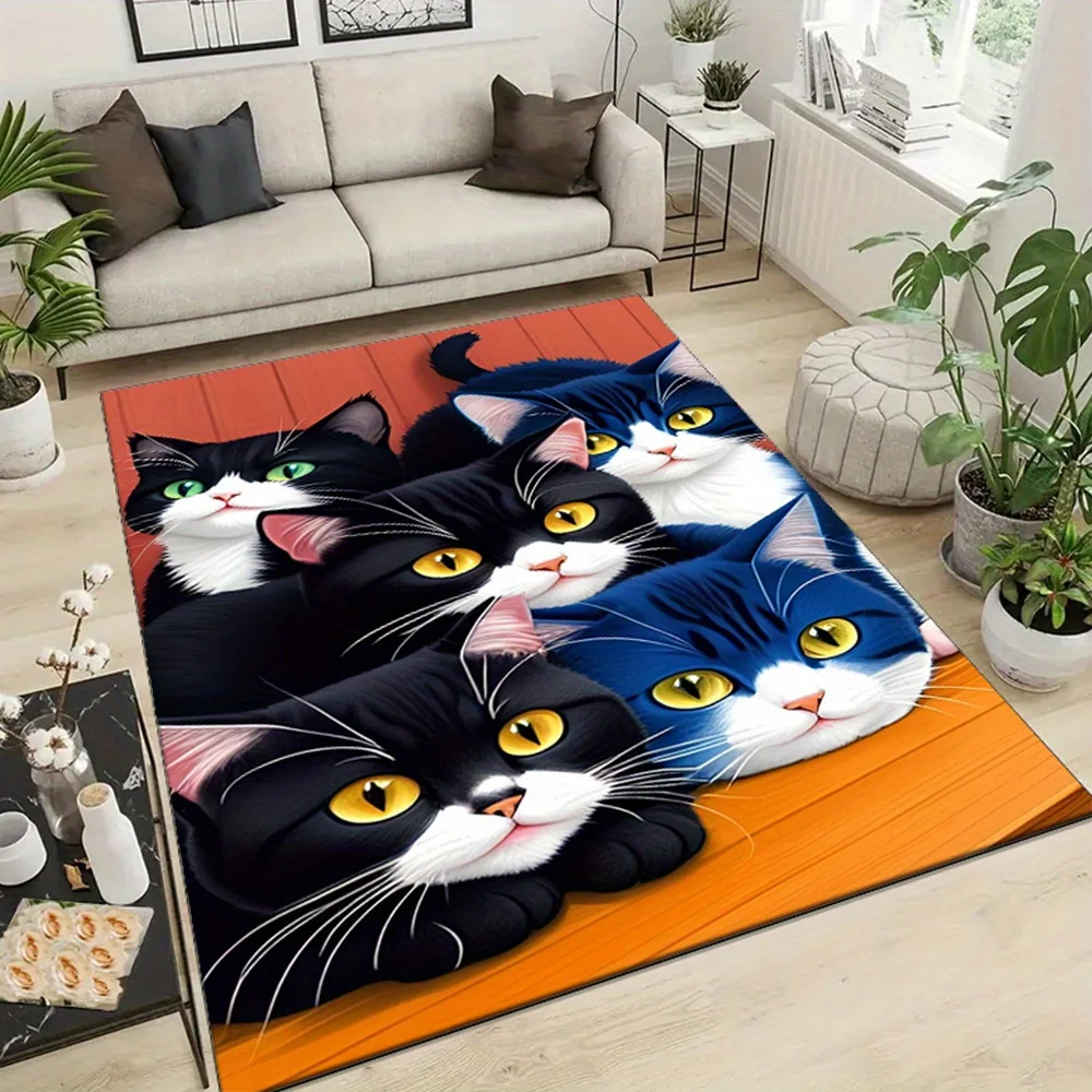 

Five Cats Polyester Area Rug - Antiskid Crystal Velvet Floor Mat, Heavy-Duty Chair Mat for Living Room Bedroom, Durable Sofa Mat