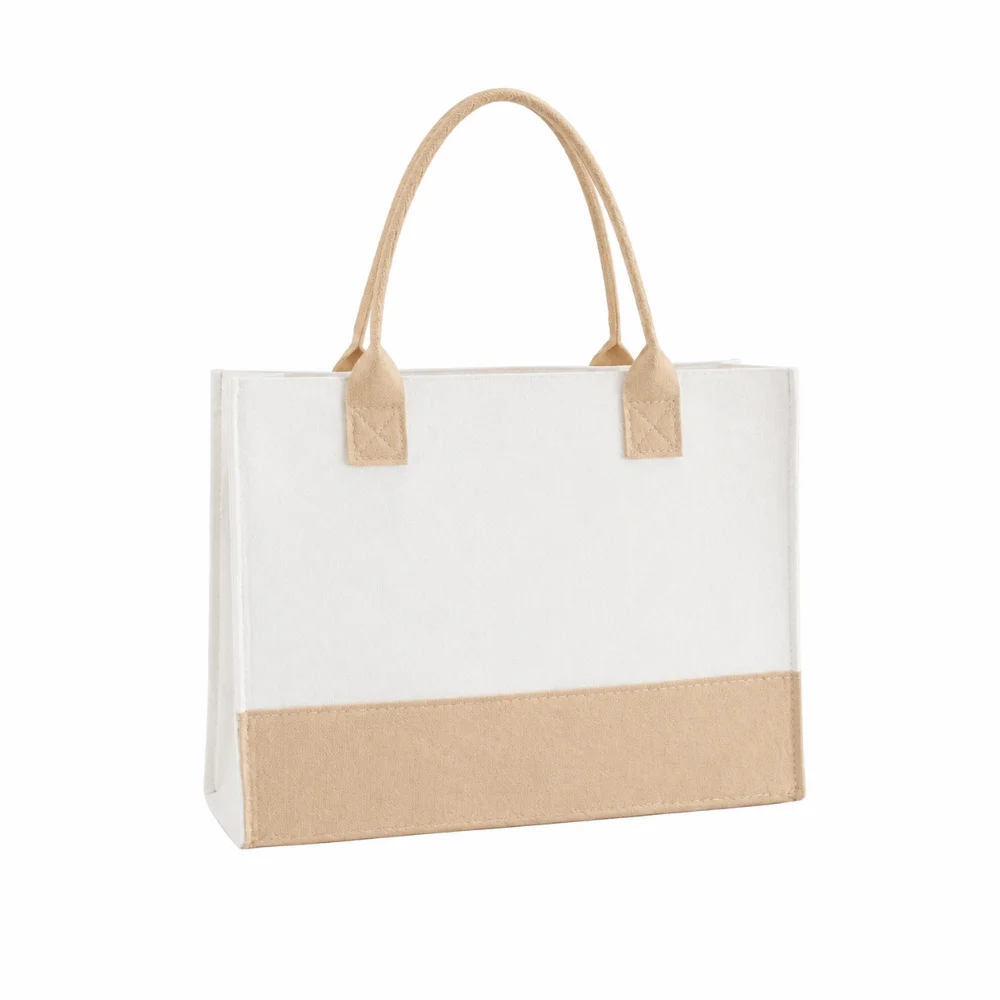 Solid Color Felt Cloth Bag Lightweight Fabric Spliced Construction Single Shoulder Bag Handheld Style Splicing Handbag For Women