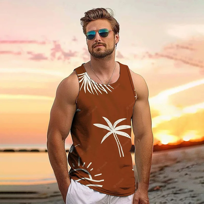 

Harajuku Summer 3D New Tropical Leaves Printed Tank Top Men Coconut Trees Graphic Tank Tops Fashion Cool Vest Streetwear Clothes