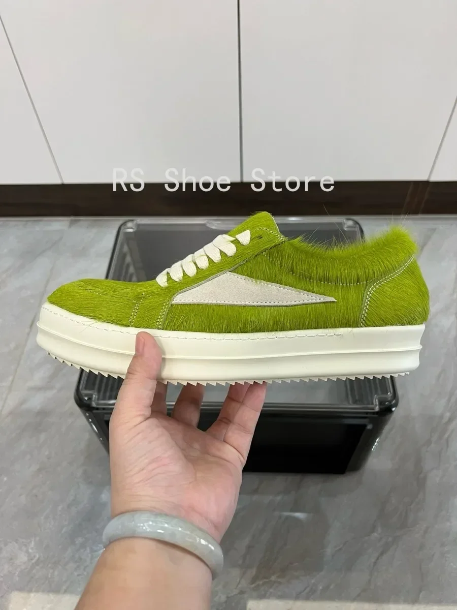 

Ro Classic Men Shoe Green Horse hair Women Low Top Casual Shoes Design Sneaker Horsehair White Suede Flat Sneakers
