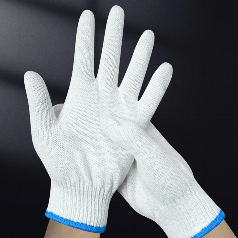 24pcs Protective Gloves Cotton Thread Gloves Work Thick Nylon White Yarn Wear Resistant Cotton Thread Gloves