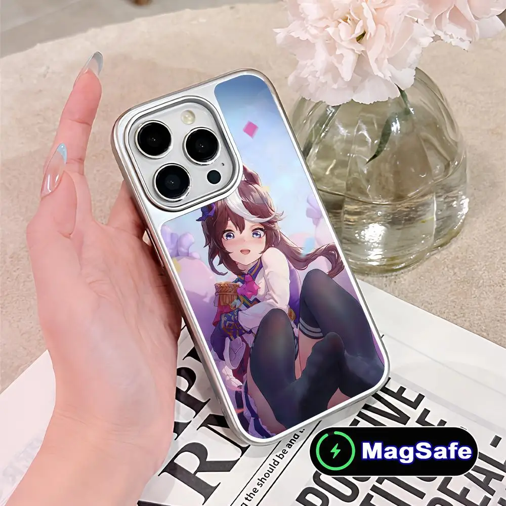 

Anime Uma Musume Tokai Teio Phone Case for iPhone 17 16 15 14 13 12 11 Air Pro Max Plus Magsafe Silver Plating Colorful Cover