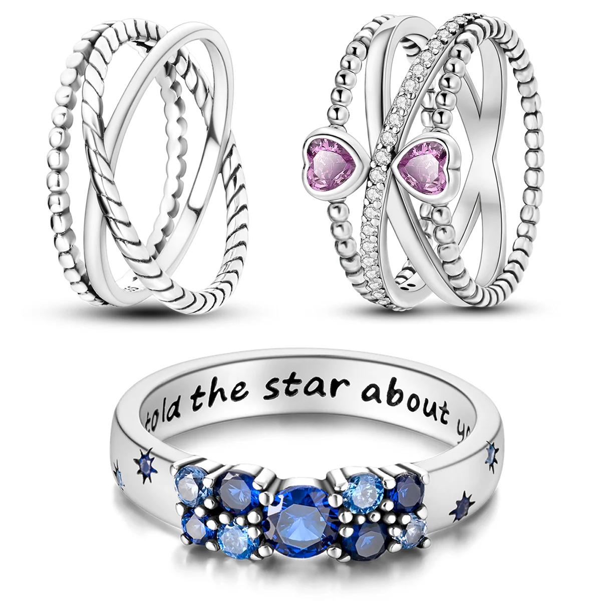 Fashion 925 Silver Princess Tiara Crown Sparkling Love Heart Rings for Women Jewelry Anniversary Gift