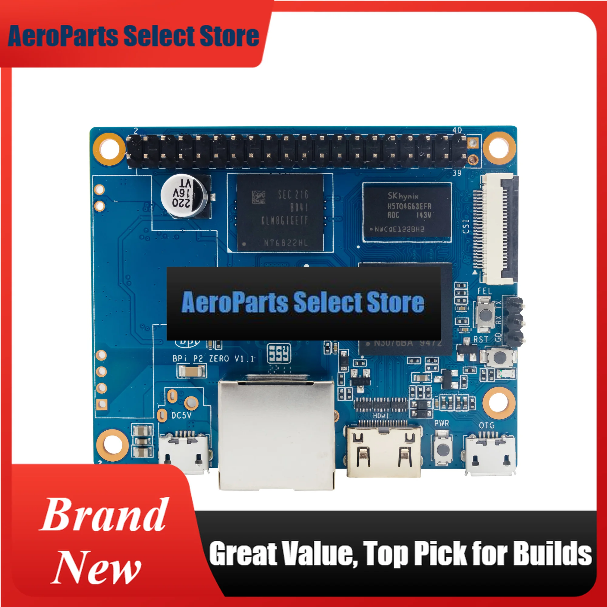 AeroPartsBanana Pi BPI-P2 Zero Kit Allwinner H3 Quad-Core Cortex-A7 512MB DDR3 8GB EMMC Mini PC IoT Smart Home Networking Projec