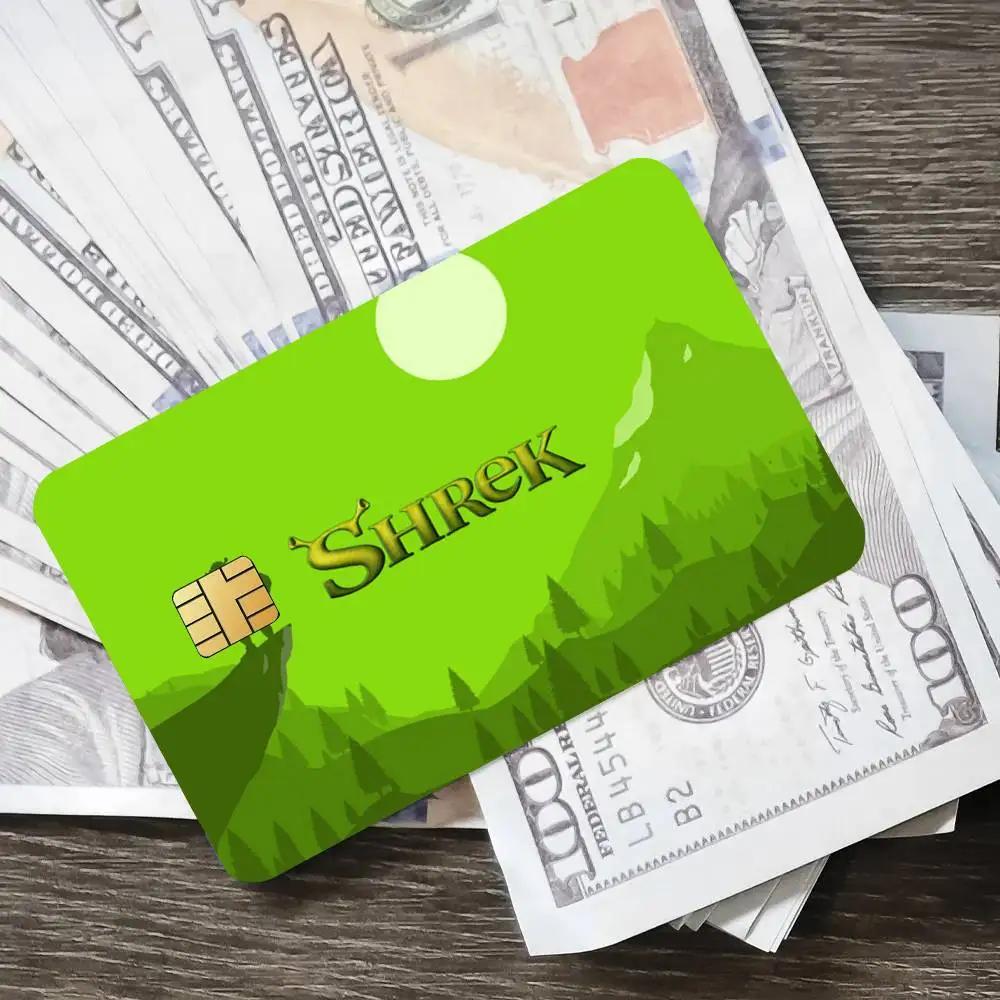 مضحك S-Shrek لطيف ملصق الائتمان الجلد غطاء بطاقة ملصقات 4 قطعة فيلم حافلة تمرير الجبهة الديكور البنك الخصم مقاوم للماء