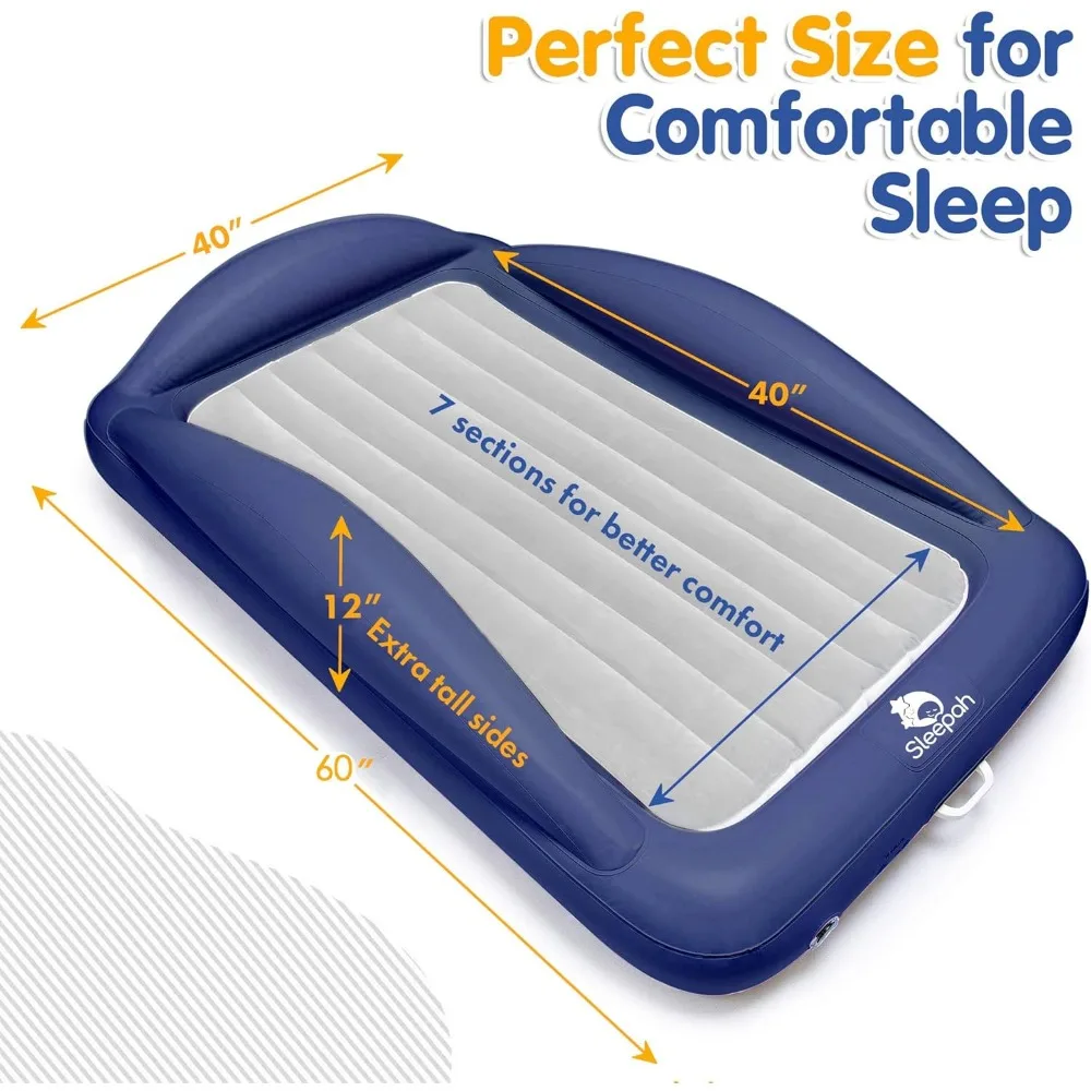مجموعة مرتبة هوائية محمولة للأطفال الصغار قابلة للنفخ من Sleepah مع واقيات للسكك الحديدية الآمنة للأطفال والأطفال الصغار - تتضمن مضخة، C