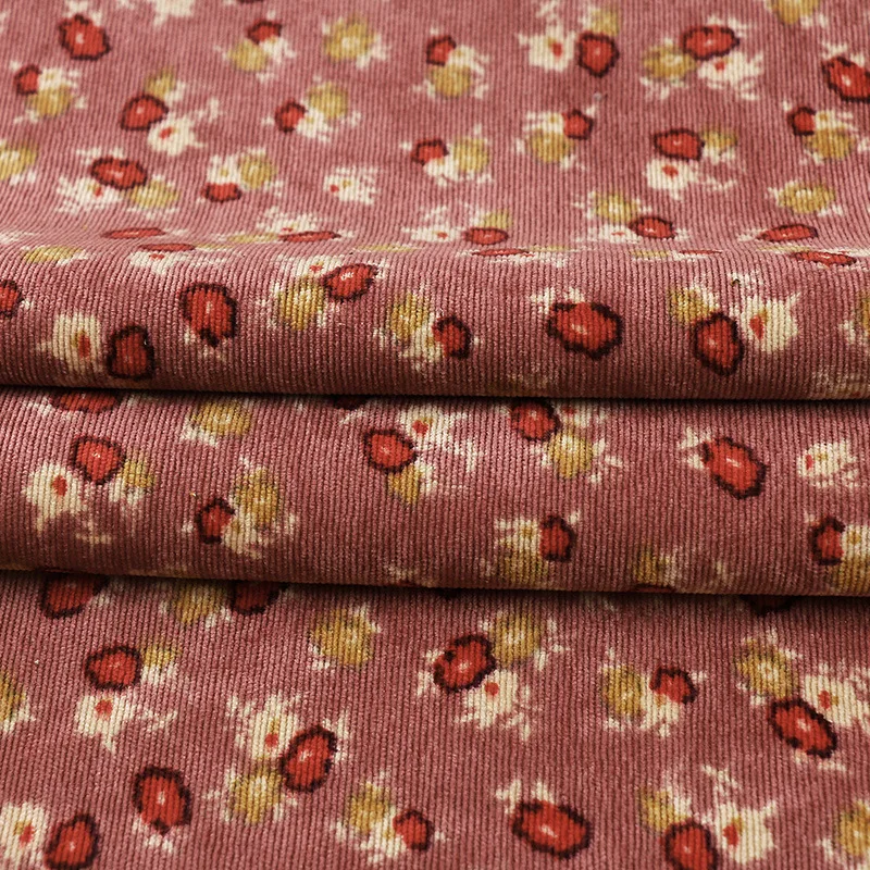 Corduroy Fabric for Women\'s Dress, Small Floral Printed Cloth, Wick Velvet, DIY Clothing, Plant Printing, Handmade Sewing,