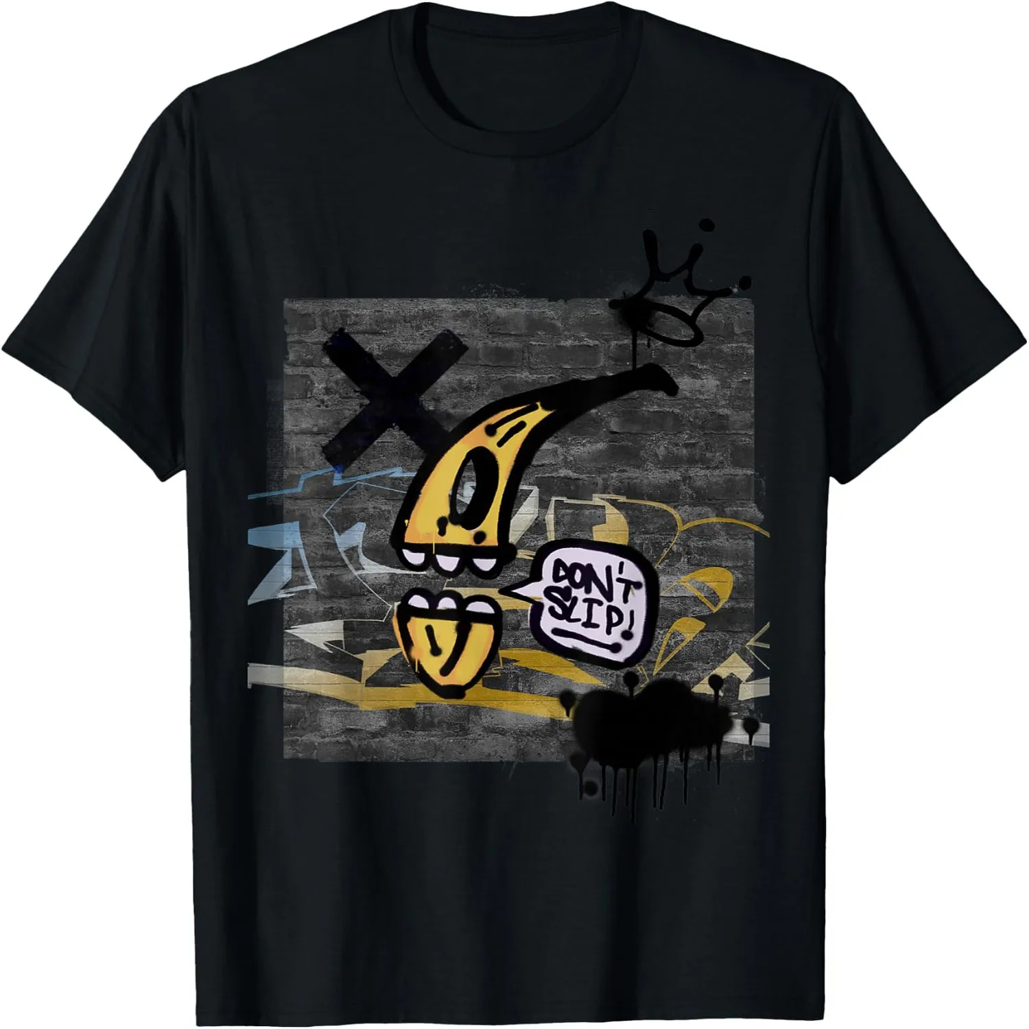 Graffiti on Wall Do Not Slip Talking Banana Graphic T-Shirt Short sleeve shirt, Retro tee