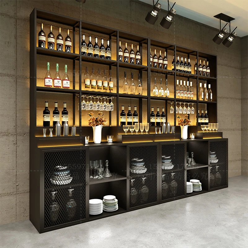 Wine cabinet Wine rack Red wine cabinet Display rack Floor-to-ceiling locker Iron dining side cabinet Against the wall Bar