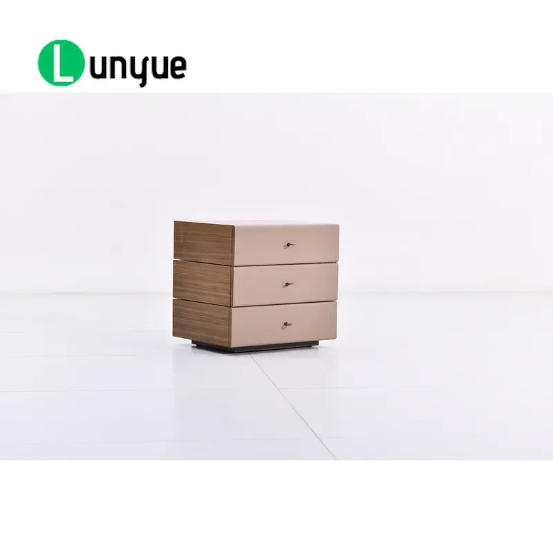 Modern Italian Luxury Bedside Table Parquet Wood Veneer Saddle Leather Nightstand Simple Bedroom Furniture Storage Side Table