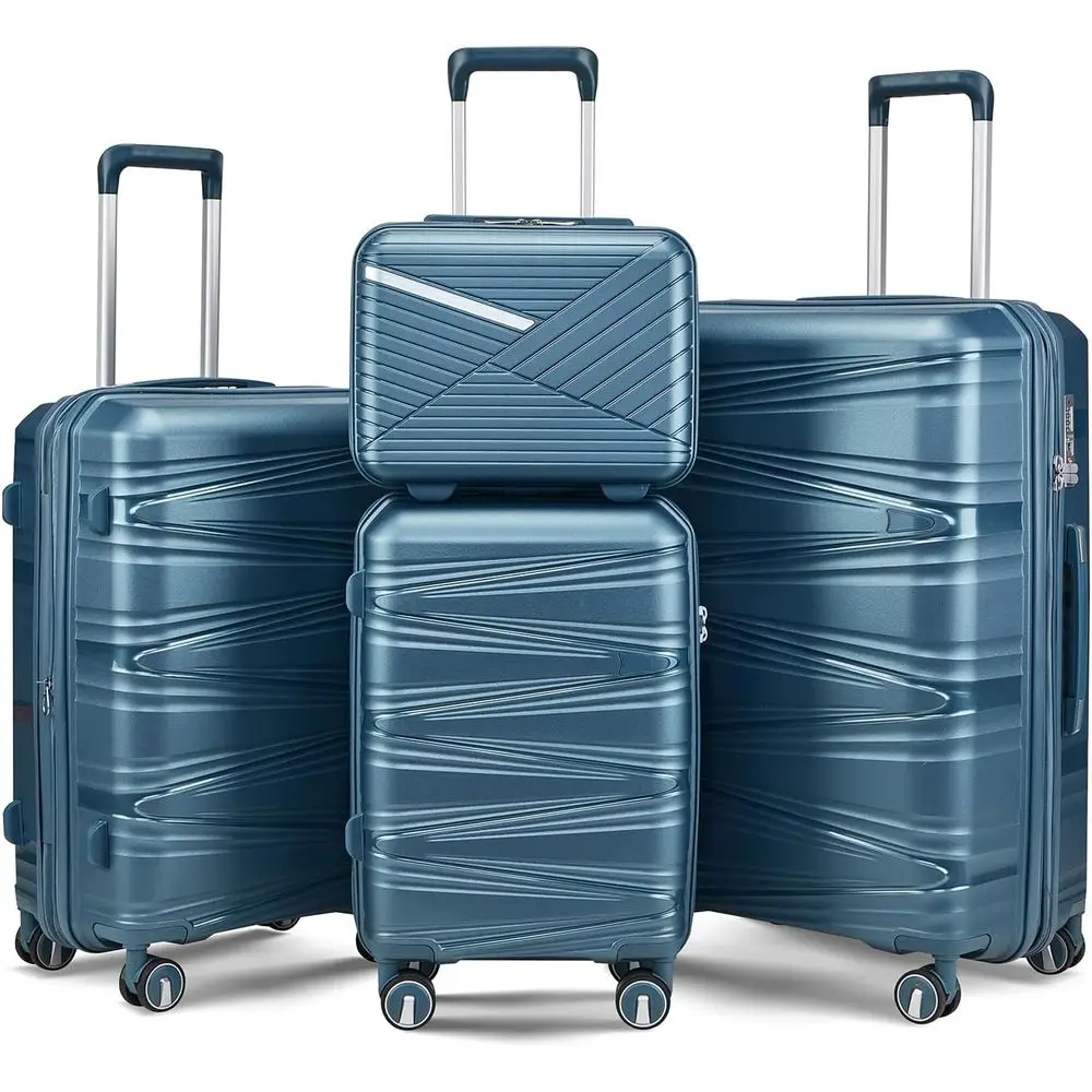 

Expandable 4-Piece Hardshell Luggage Set with Spinner Wheels, TSA Lock, 14-28in Peacock Blue