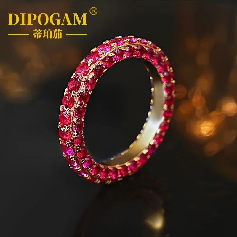 

Fashionable Full-Circle Double-Row Diamond Pink Cultured Gemstone 925 Silver Ring Gold-Plated 18K Ring Stylish Finger Ring