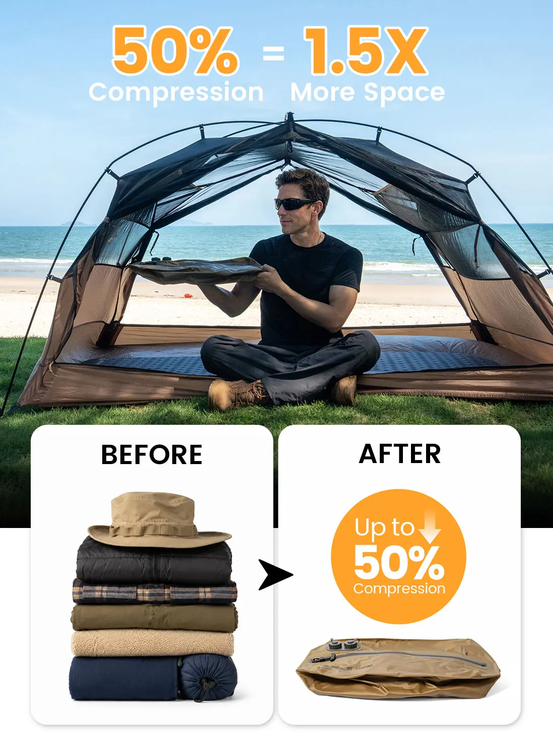 OneTigris Dryforce Pro Storage Bag Ultralight Vacuum Bags Nylon IPX7 Waterproof Automatic Inflate/Deflate Luggage Pack Bag