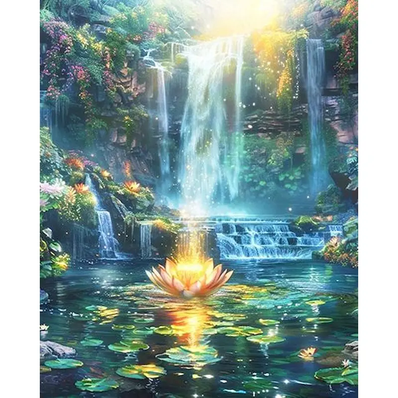 

GATYZTORY Full Diamond Paintings Lotus Flower Embroidery Landscape Diamond Mosaic Cross Stitch Kits Handicraft Wall Art