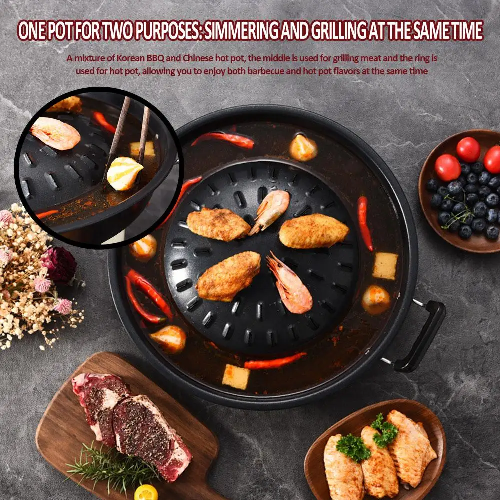 All-In-One Hot Pot And Grill Reusable Fish Grill Basket Sturdy Wearresistant BBQ Grill Pan For Use Multi-Function Grilling Tray