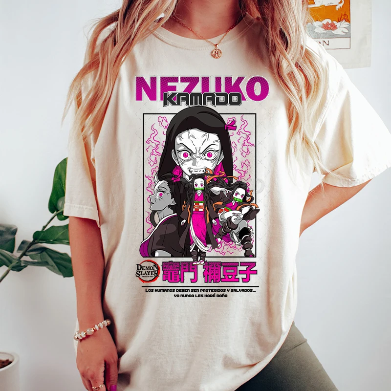 

2025 аниме Kamado Nezuko футболки с принтом для женщин и мужчин, летняя хлопковая футболка, футболка для фанатов аниме, модная футболка большого размера в стиле Харадзюку