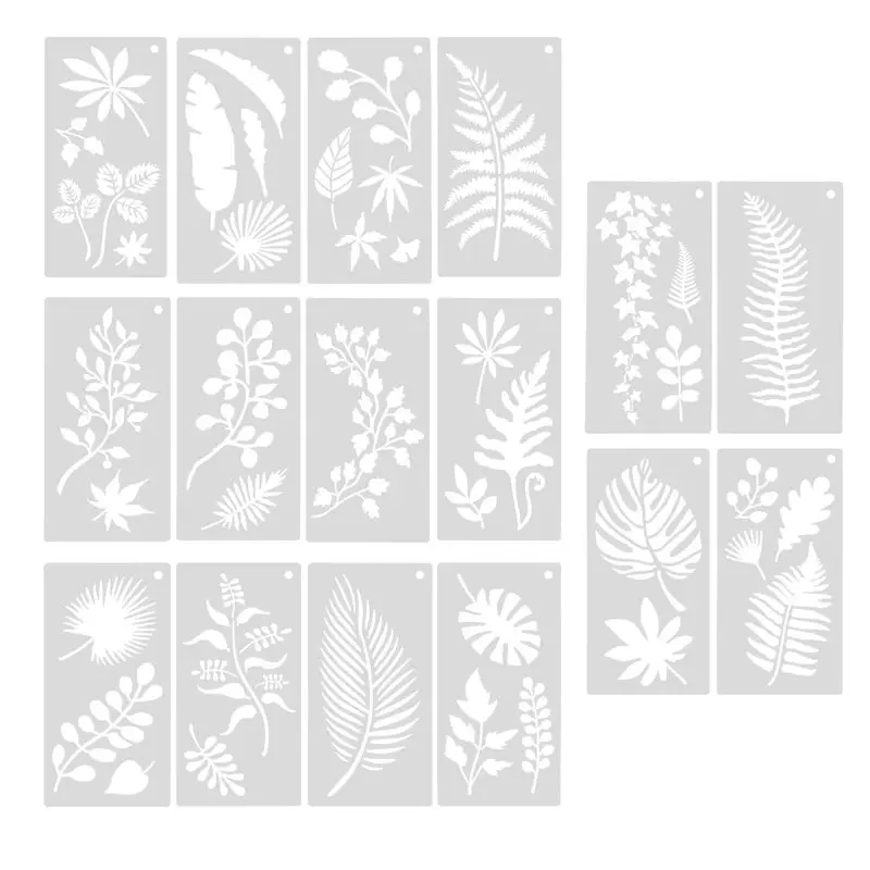 Highly Recommended 16 Pieces Leaves Stencil Reusable Sheet Painting Stencil Sheet Wall Stencil Leaf Pattern Template Tropical Le
