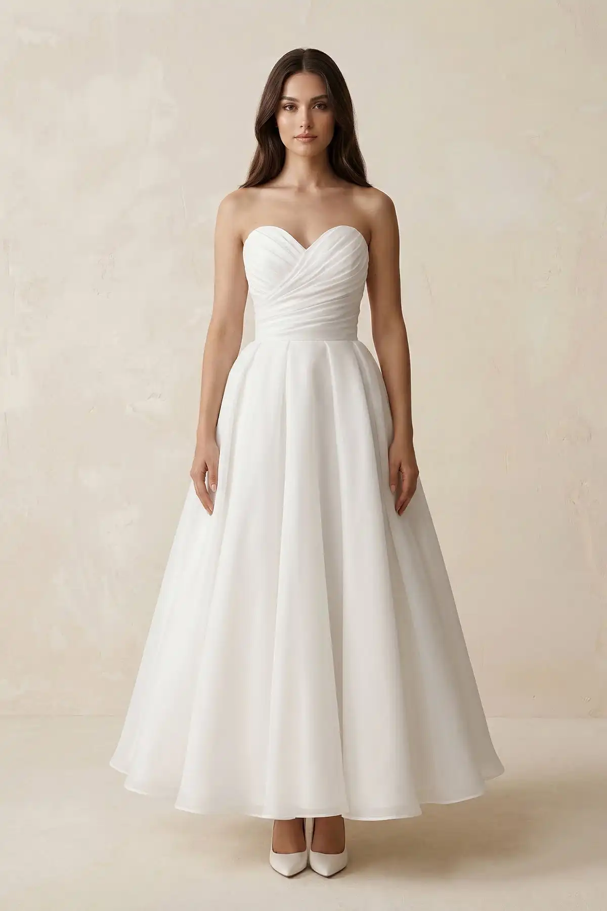 Long Sweetheart Organza A-Line Fold Ruched Wedding Dress Simple Wedding Dress Bridal Dress Party Dresses Evening Dresses
