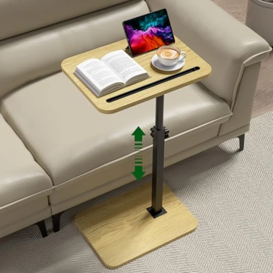 TV Tray Side Table for Sofa - 360° Swivel Adjustable Height Rotating Couch Table C Table End Table Laptop Desk with Phone and T