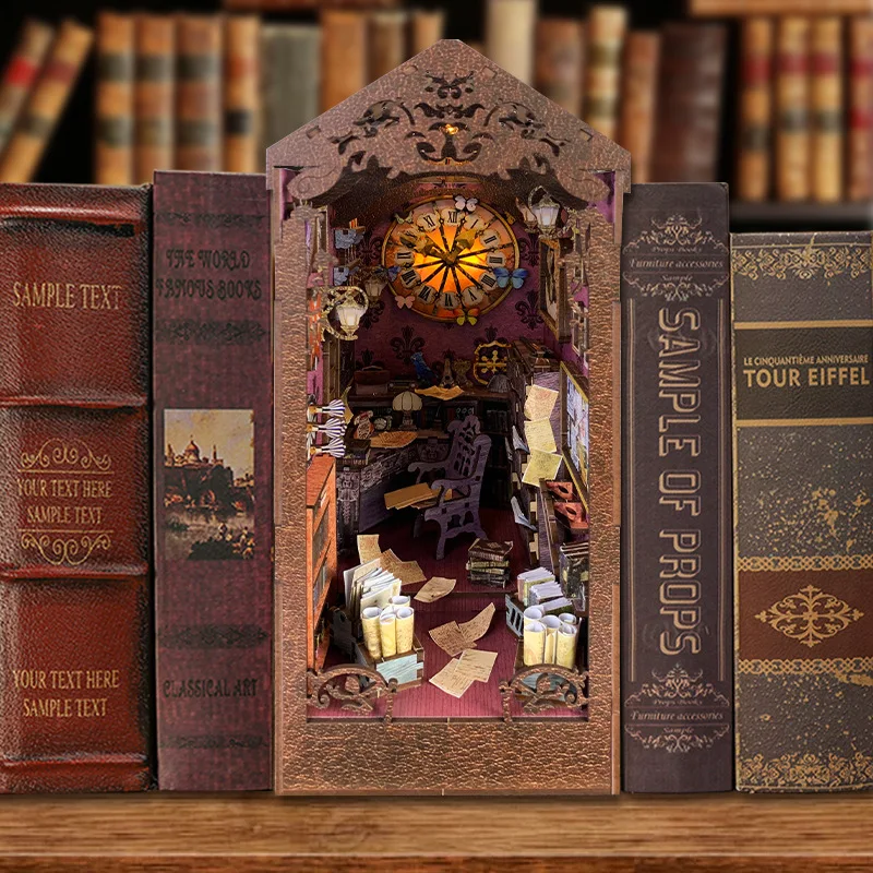 DIY Wooden Book Nook Chrono Detective Agency Miniature Model Kit Bookend Assembled 3D Puzzle Bookshelf Home Decor Friends Gifts