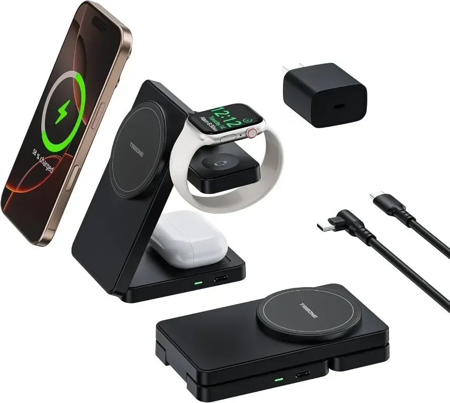 

Зарядная станция 3 в 1 для серии iPhone, беспроводное зарядное устройство для Apple Watch, магнитная зарядная подставка для AirPods