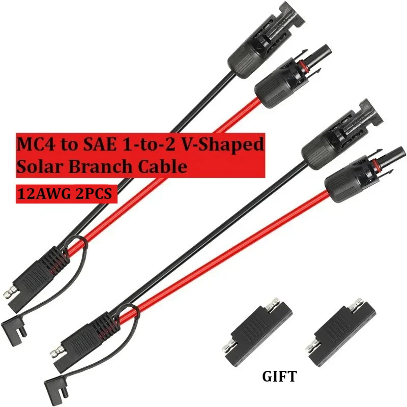 1PC/2PCS Heavy-Duty 12AWG Pure Copper Solar Connector To SAE 1-to-2 V-Shaped Solar Cable PV Solar Plug Male/Female Adapter
