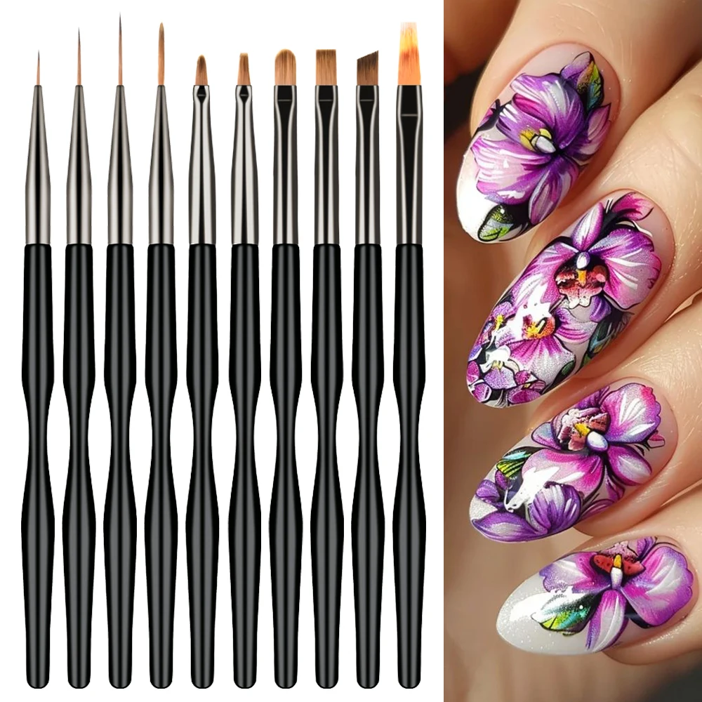 10Pcs/Set Nail Art Brushes Liner Gel Polish Lines Flower Painting Drawing Pen for Nail Art Design DIY Nails Tip Detail Tool Suit