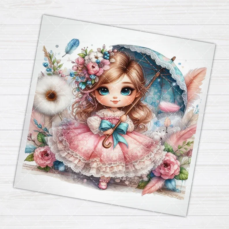 

Cute Lolita Girl Heat Transfer Stickers Iron On Clothes Bags DTF Vinyl Thermal Appliques Washable DIY Patches