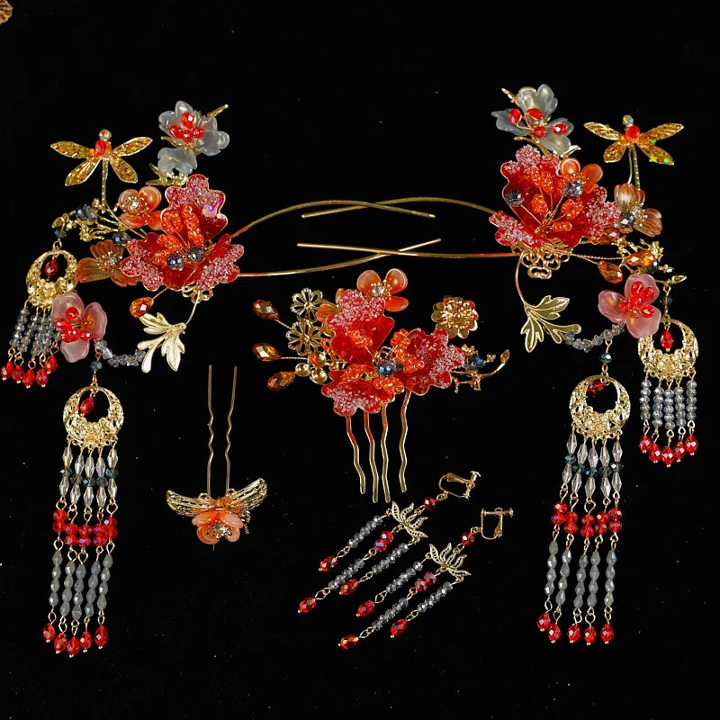 

Red Xiuhe Headdress Spring and Summer New Heavy Industry Elegant Classical Chinese Style Xiuhe and Gown Headdress High Sense