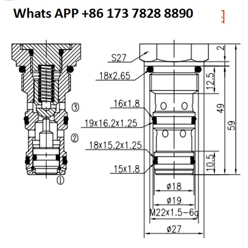 Hydraulisches Steuerrückschlagventil mit Gewindepatrone YDF10-00 hydraulischer Bagger