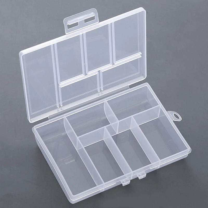 Draagbare Transparante Rechthoek 6 Roosters Opbergdozen Voor Knopen Kralen Medicine Containers Case Sieraden Display Box