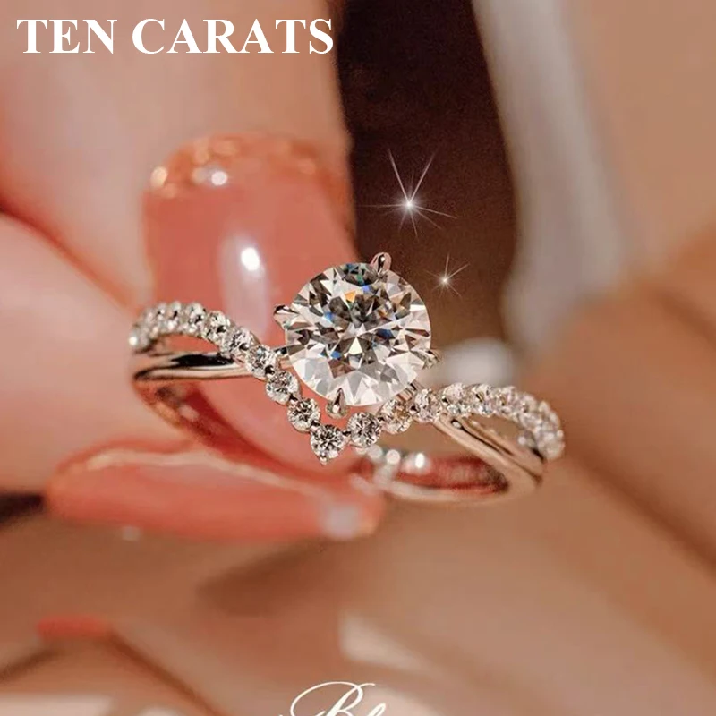 TEN CARATS 1CT Moissanite Ring for Women S925 Pure Silver VVS1 Laboratory Cultivated Diamond Engagement  Wedding Jewelry GRA
