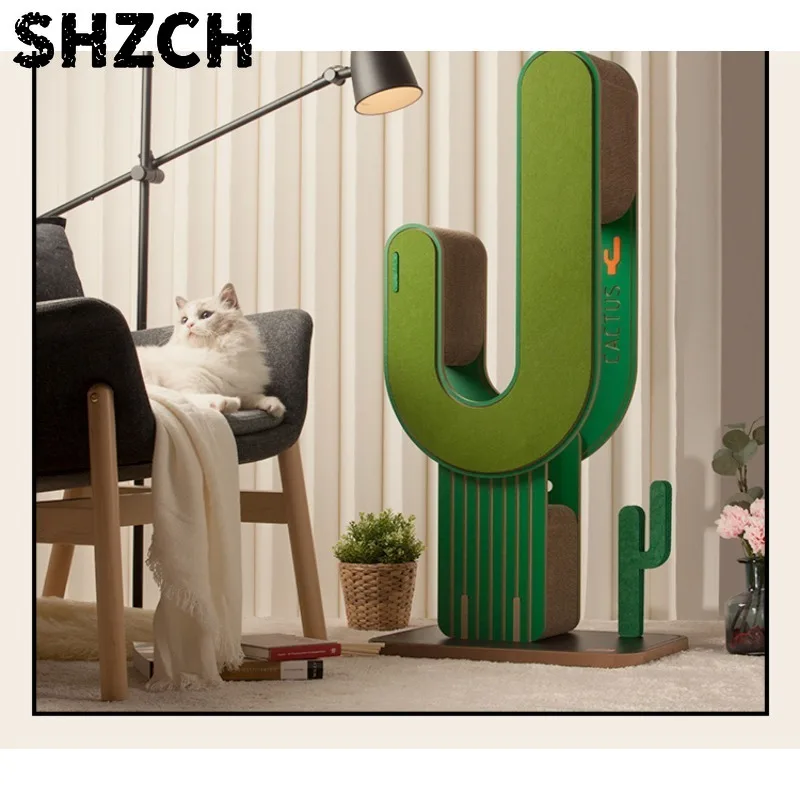 Cactus Cat Tree Cardboard Scratcher Tower Wear-Resistant Vertical No-Shed Sisal Post Condo Bed All-in-One Cat Furniture